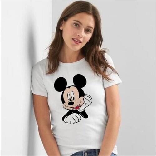 Disney Tee Shirt Mickey Mouse T Shirt Women Casual O-neck Harajuku Summer Top Fashion White Tshirt Dropship