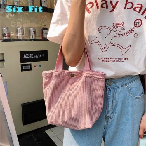 2020 Hot Selling Student Corduroy Tote Casual Solid Color Shoulder Bag Reusable Women Bag Eco Shopping Foldable Beach Handbag