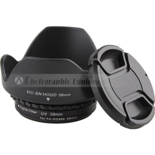Camera Lens Filter Adapter Ring Metal FA-DC58E to 58mm Female thread + Lens cap + Lens hood + UV Filter 58mm For G1X Mark II