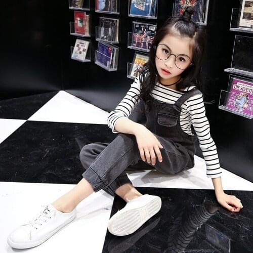 Teenage Girls Clothes Set Toddler Girl Clothing Long Sleeve Striped Shirt + Overalls 2pcs Teenage Children Tracksuit School Suit