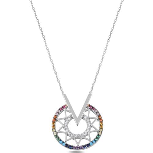 KUTAYDAN Karşık Color Zircon Stone Pendant 925 Sterling Silver
