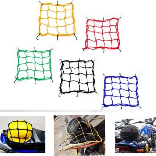 Hot sell 30*30cm Motorcycle Luggage Net Cargo Net Helmet Rope Storage Bag Twine Holder Tank Mesh Adjustable 6 Hooks Luggage