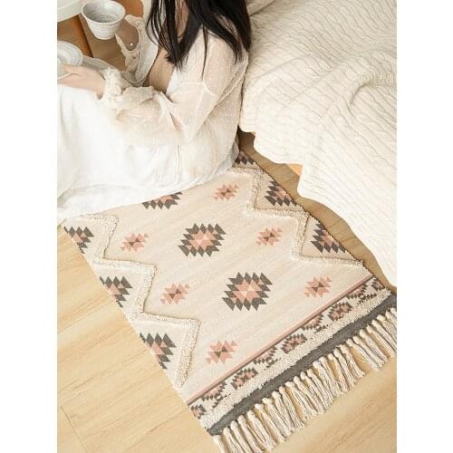 Morocco Tufted Cotton Colorful Shag Rug Hand Woven Printed Area Rugs with Anti Skid Pad Throw Rug Machine Washable Bath Rug Mat