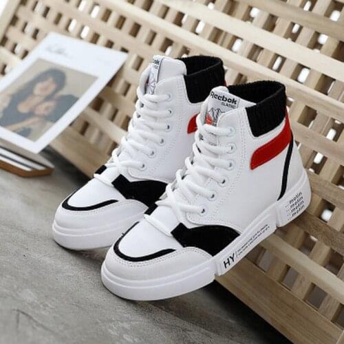 Fashion Women Vulcanize Shoes Increasing Casual Shoes Lace-Up Platform PU Leather Breathable High Top White Female Shoes X9-93