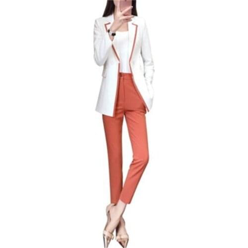 Fashion Pant Suits Female Autumn New female high-end self-cultivation temperament lapel lady small fragrance suit two-piece
