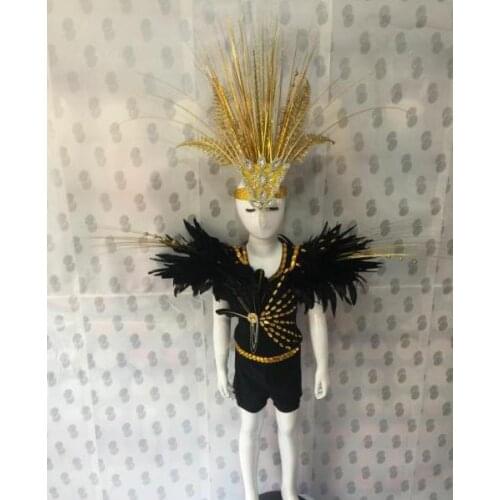 Mens feather childrens clothing catwalk T stage costumes childrens stage costumes boy boy model