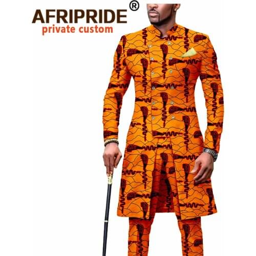 Men`s Suit African Clothing Dashiki Printed Jacket and Ankara Pants 2 Piece Set Dress Suit Ankara Outwear for Wedding A2016054