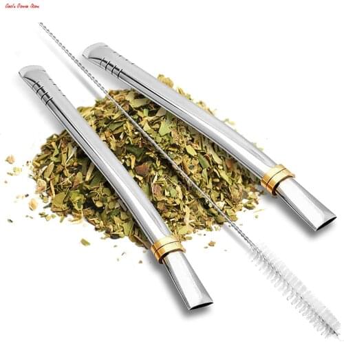 Yerba Mate Bombilla Straw Set of 2 with Cleaning Brush | Reusable Stainless Steel Straws | Bombilla Set for Mate Gourd/Cup