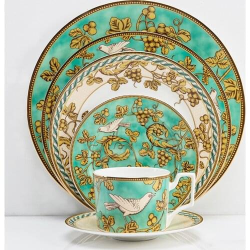 High quality bone china plate Ceramic tableware set steak salad plate Dessert Plate saucer gold bird classic series