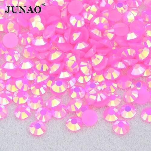 JUNAO 2 3 4 5 6mm Jelly Rose AB Round Flat Back Rhinestone Stickers Nail Art Crystal Strass Non Hotfix Diamond Decorations