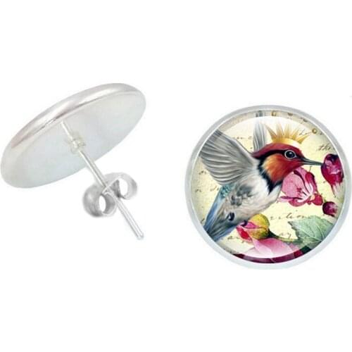 2019 New Romantic Girl Beautiful Hummingbird Time Glass Convex Earrings Earrings Silver Retro Ladies Jewelry