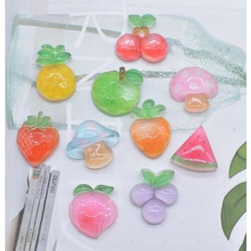 20Pcs/set NEW Fruits Peach Watermelon Cherry Resin Planar Accessories for Jewelry Making DIY Phone Shell Crafts Ornament