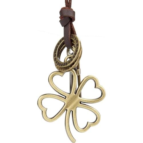 New Cute jewelry statement necklaces pendants leather rope collares choker colar Alloy four-leaf clover necklace men gargantilha