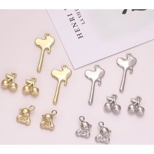 New style 50pcs/lot cartoon bears Cherry key shape alloy floating locket charms diy jewelry earring/garment pendant accessory