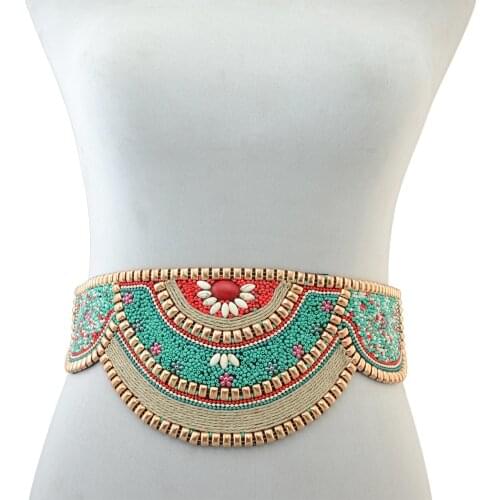 Charm Ethnic Colorful Resin Beads Imitation Elastic Strech Adjustable Belt Waist Belly Chain Body Jewelry Women Dress Accessory