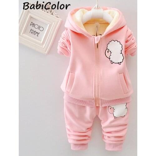 Baby Clothes Winter New Childrens Cartoon Hooded Sweater Suit Baby Girl Velvet Thick Warm Two-piece Baby Girls Clothing