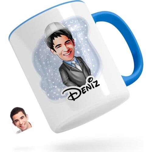 Personalized Men 'S Engineer Caricature Of Blue Mug cup
