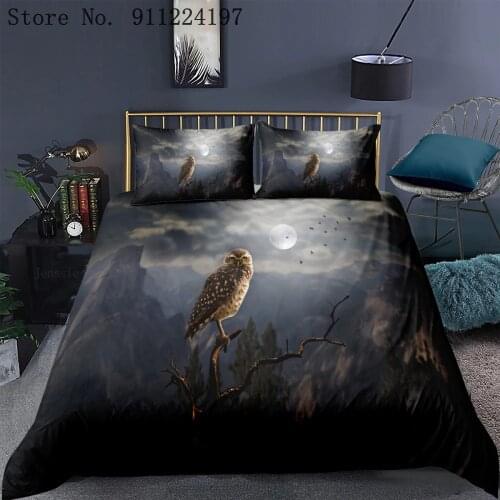 Lovely Owl Duvet Cover Set Night Sky Bedding Set For Kids Adults Bedclothes 2/3pcs Queen King Double Single Size Bed Set