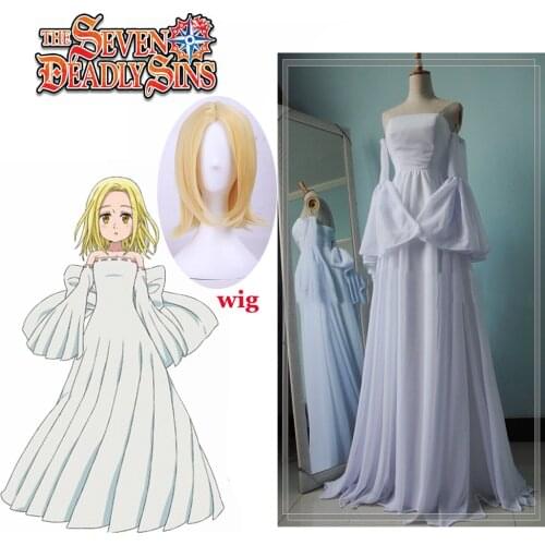 The Seven Deadly Sins Elaine Dress Cosplay Costume Nanatsu no Taizai Elaine Cosplay Costumes White Lolita Long Chiffon Dress