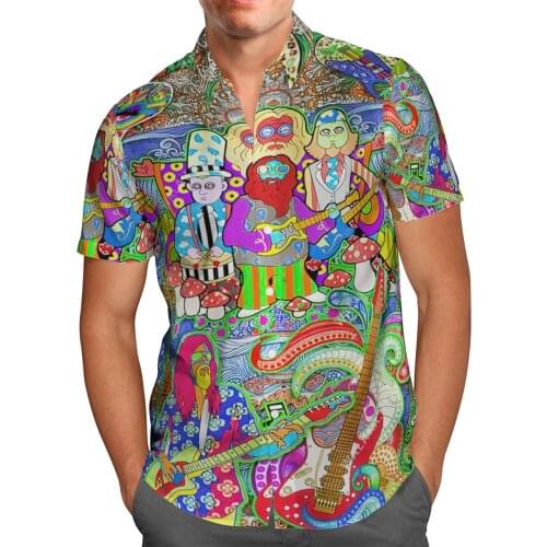 Guitar Hippie Style 3D Beach Hawaiian 2021 Summer Shirt Short Sleeve Shirt Streetwear Oversized 5XL Camisa Social Chemise Homme
