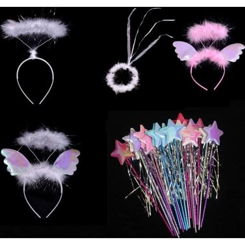 Angel Halo Head Wear Star Headband Magic Sticks Wand Stage Show Party Gift Kids Princess Girls Christmas Halloween
