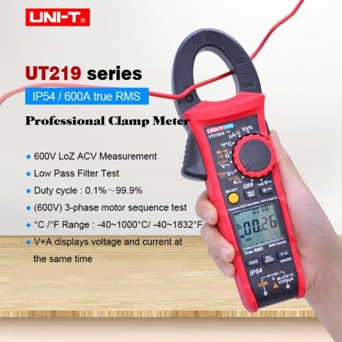 Industrial Digital Clamp Meter UNI-T UT219E UT219M UT219DS;True RMS AC DC voltage current Ohm Diode Tester;IP54/LoZ ACV