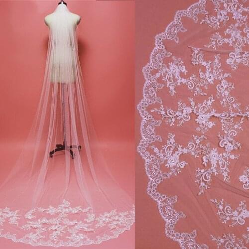Real Photos Lace Appliques Wedding Veil with Soft Tulle 3 Meters/10ft White Ivory Bridal Veil with Comb Wedding Accessories