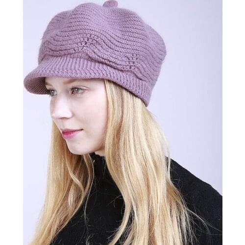 Lady Velvet Warm Hat Girls Fashionable Knitting Visores Hat Girls Duck Tongue Hat Knitted Soft Wool Cap Adjustable B-8443