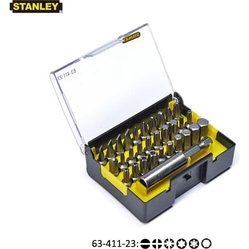 Stanley 31pcs 1/4" drive hexgaon torx pozidriv flat etc. 25mm screwdriver bit kit with magnetic drill bits holder extension 60mm