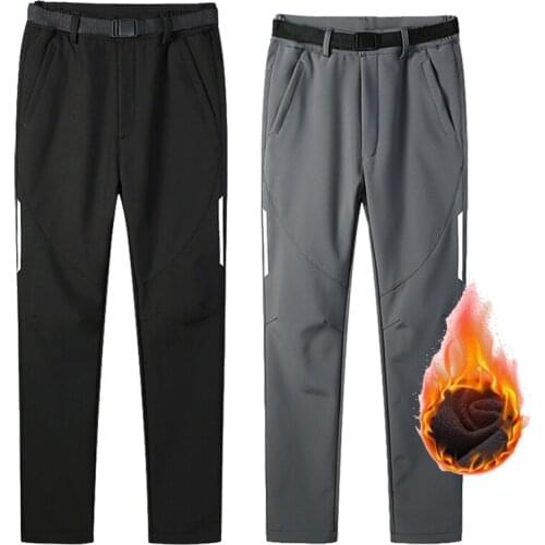 Reflective Mens Winter Hiking Pants Women Warm Fleece Softshell Trousers Outdoor Sports Thick Trekking Skiing Waterproof Pants