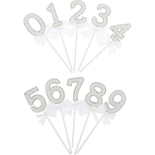Glitter Alloy Rhinestone Number Cake Toppers Baby Shower Birthday Decoration Wedding Gold Silver Digital Cakes Dessert Decor