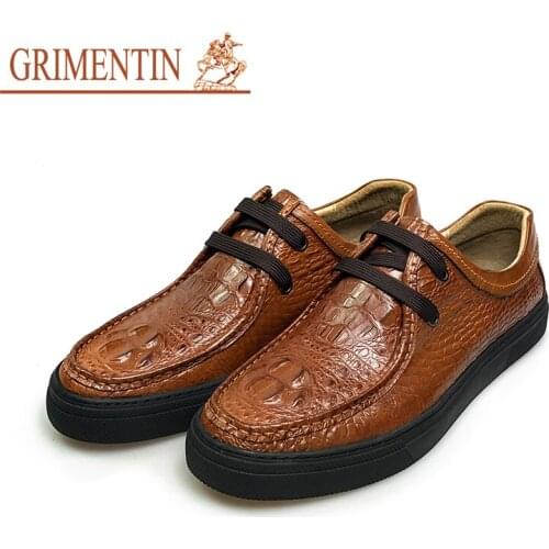 GRIMENTIN men shoes genuine leather moccasin casual lace up genuine leather brown male shoes