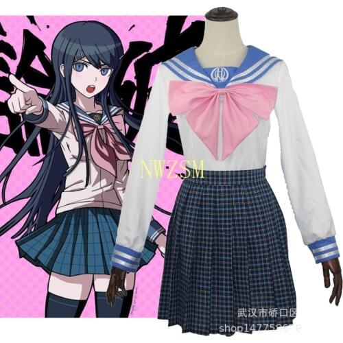 Anime Super Dangan Ronpa 2 Cosplay Maizono Sayaka uniforms Shirt skirt bow socks costume for women School Uniform Comic costume