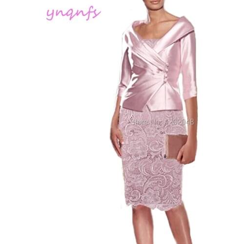 YNQNFS M195A Real With Jacket Lace Dress Party 2 Piece Mother of the Bride Pink Groom Mother Outfits 2019