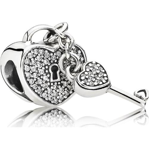 Lock Of Love Charm for Women Bracelet Bangle Girl Gift Pave Clear CZ Bead Authentic S925 Silver DIY Jewelry