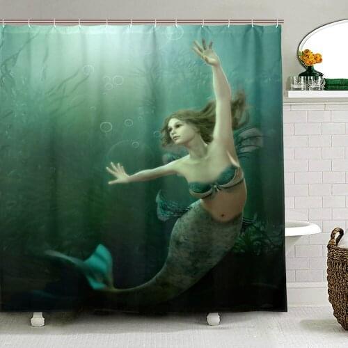 Mermaid Shower Curtain Graphics of Mermaid Underwater Life Picture Dreamlike Design Cloth Fabric Bathroom Curtain with Hooks