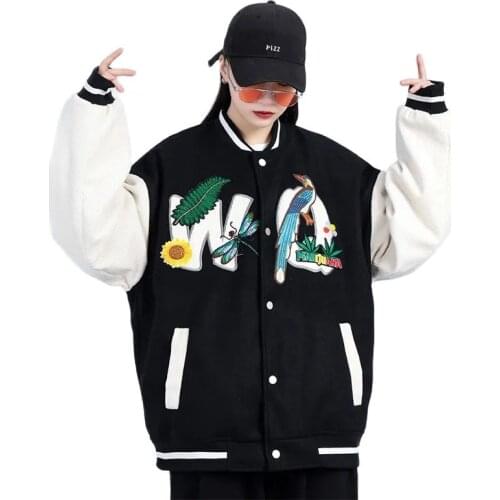Women Hip Hop Patchwork Baseball Jackets Ms Daisy Flowers Patch Leather Bomber Womens coat Spring Oversized Streetwear Coats