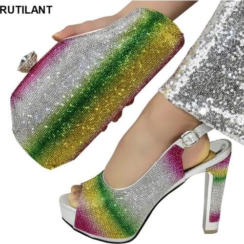 Women Luxury 2020 Rhinestone Wedding Party Shoes African Shoes and Bag Set for Party Italian Italian Shoes with Matching Bags