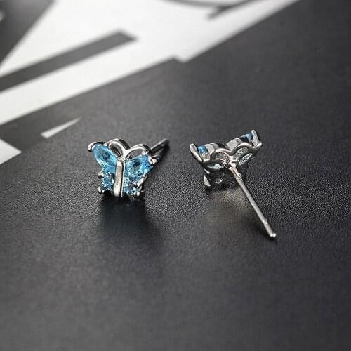 Womens Butterfly Stud Earrings Colour Gems Crystal Earrings Sweet Romance Zircon Earrings Bridal Wedding Jewelry Lovers Gifts