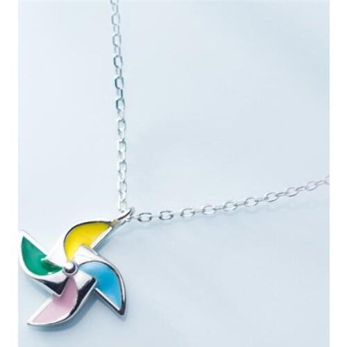 Sole Memory Literary Color Windmill Creative Sweet Fresh 925 Sterling Silver Clavicle Chain Female Necklace SNE441