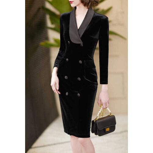 2021 New Fashion Womens Long Sleeve Corduroy Office Lady Dress Female Spring And Autumn Long Dresses