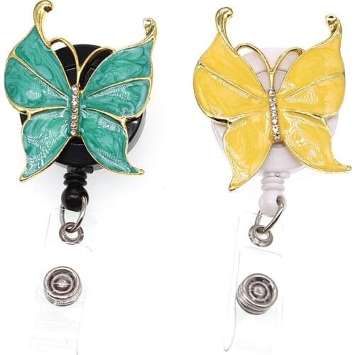 10pcs/lot Many Colors Butterfly Retractable Reel Nurse ID Badge Holder Rhinestone Badge Reel