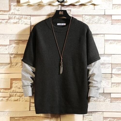 2020 New Sweaters MenS Black Grey Long Sleeves Autumn Winter Pullover Knitted O-Neck Plus OverSize 5XL