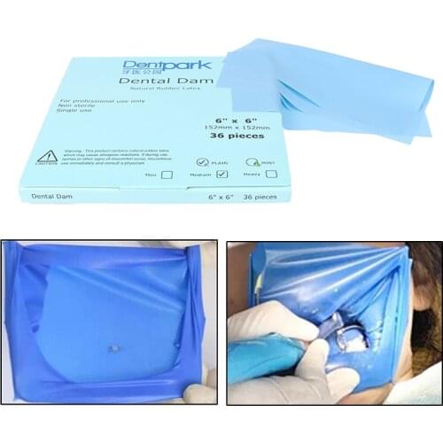 36Pcs 6“* 6” Dental Dam Sheet Blue Non Sterile Dental Rubber Dam Nature Latex