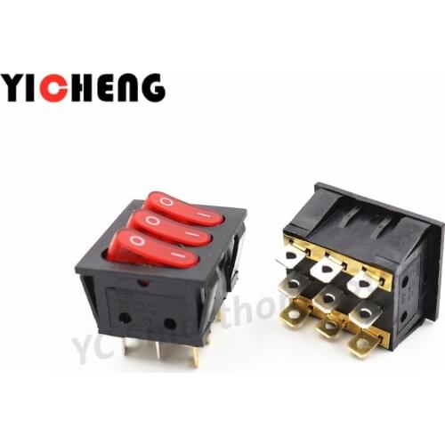 4Pcs KCD4 12V 220VTriple red with light 9 feet 2 gears boat switch KCD3-303 3 in 1 combination rocker 15A home power switch