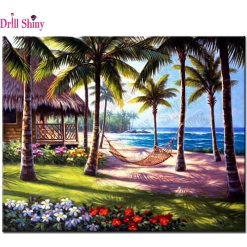 5D Full Drilled Diy diamond painting mosaic handmade Summer beach landscape cross stitch square diamond sets Diamond embroidery