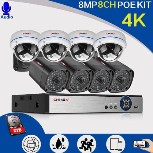 8CH Full HD 8MP POE Camcorder For Home Camera Security System H.265 4K Outdoor Waterproof Security Bullet and Dome Mixed IP Cam