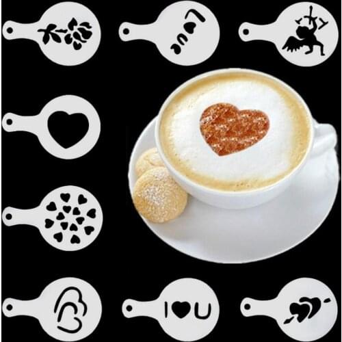 8PCS Coffee Latte Cappuccino Barista Art Stencils Cake Duster Templates Baking Cooking Coffee Tools Mould Kitchen Accessories