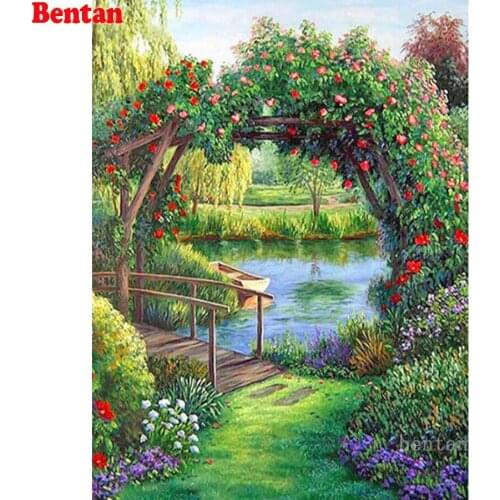 Diamond embroidery 5d diy Garden flower lake scenery full square round diy diamond painting mosaic cross stitch kit Handicrafts