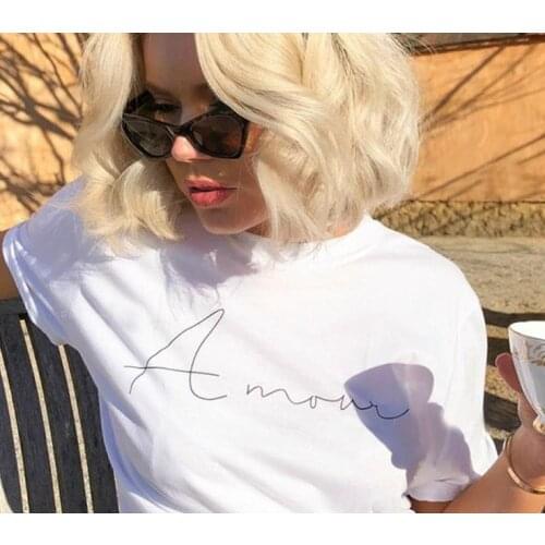 Amour Letters print Women tshirt Cotton Casual Funny t shirt For Lady Girl Top Tee Hipster Tumblr ins Drop Ship NA-27